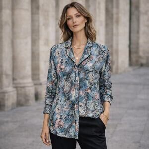 ZADIG & VOLTAIRE Tacha Button Down Shirt Blue snakeskin Size Small